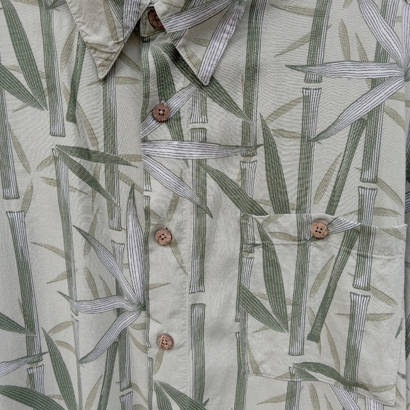 Men's Hawaiian Shirt Green Bamboo by Puritan Size XL - Picture 3 of 6